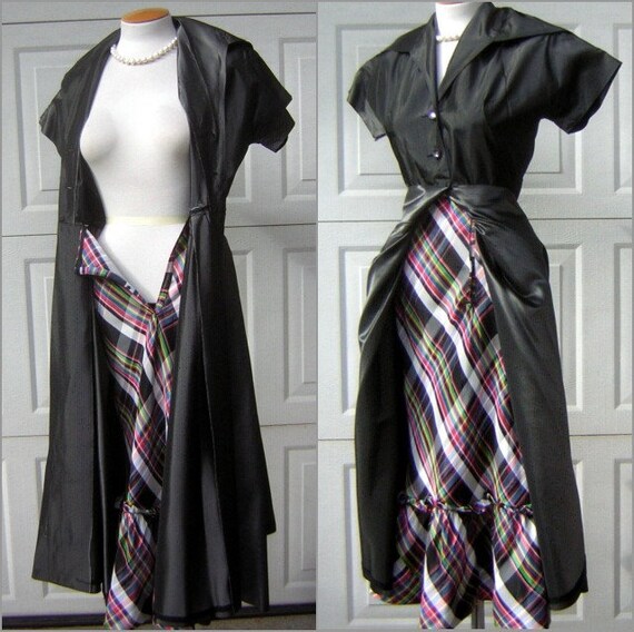 Vintage 50s Dress Gunmetal Gray Black Taffeta wit… - image 10