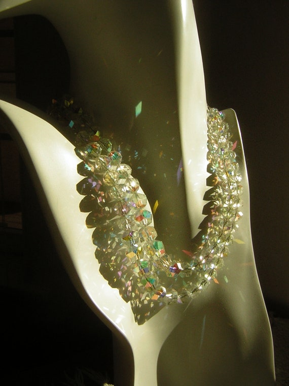 Vintage Necklace Choker Double AB Crystal Festive… - image 7