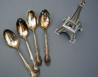 Antique 1898 Silver Plate CARLTON Demitasse or Baby Spoon Set of 4 Vintage Patina Wm A Rogers
