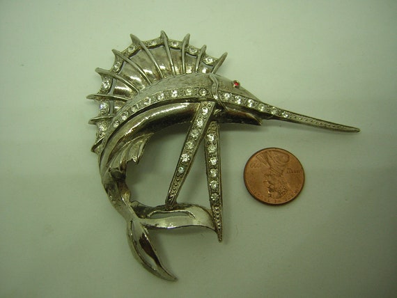 Vintage Large Brooch Sailfish Swordfish Marlin Bi… - image 1