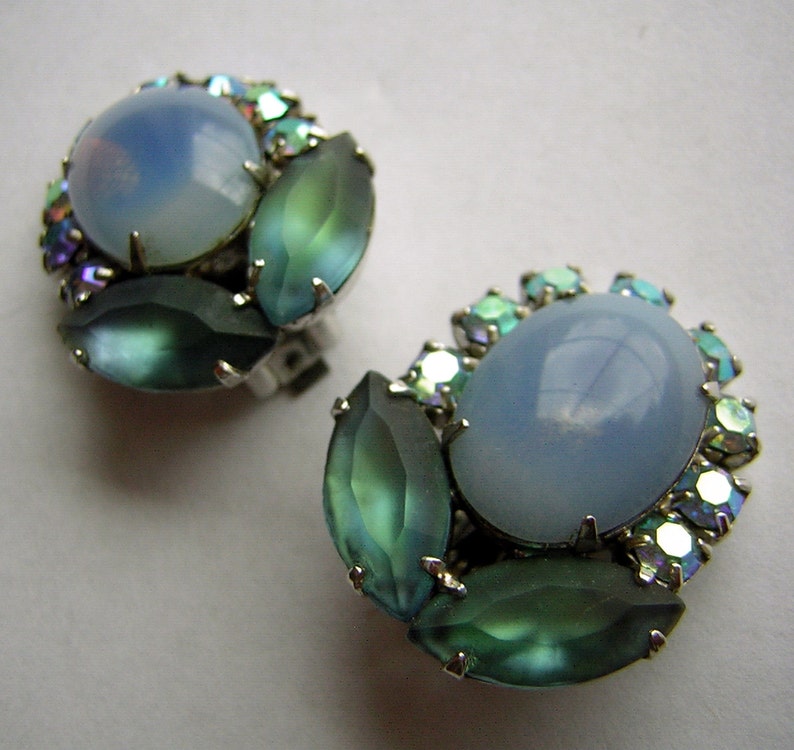 Download Vintage Coro Earrings Faux Moonstone & AB Rhinestones ...