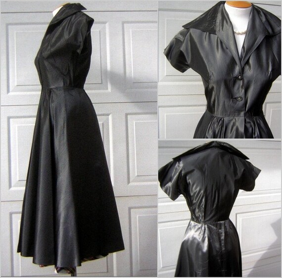 Vintage 50s Dress Gunmetal Gray Black Taffeta wit… - image 8