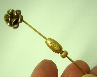 Antique Victorian Rose Hat Pin: Engraved Gold Jabot Pin