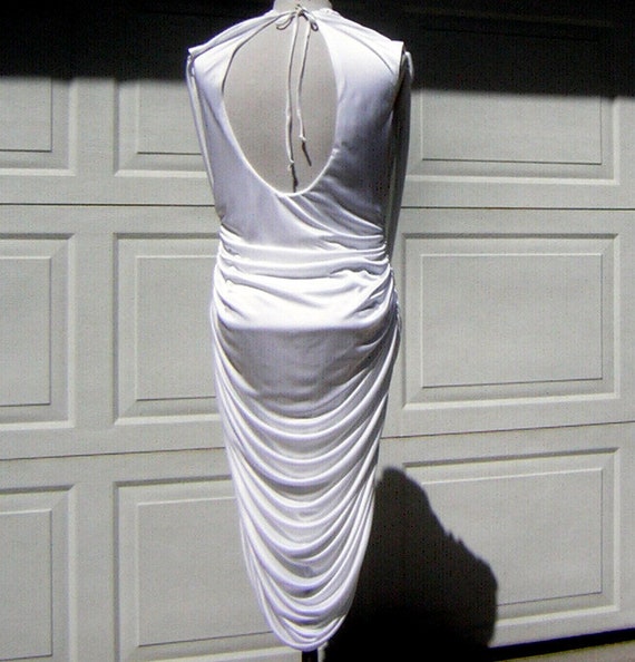 Vintage 80s Ruched Wiggle Party Dress Wedding Whi… - image 6