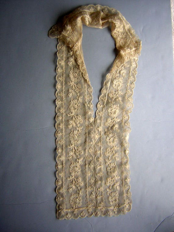 Vintage Lace Collar Tambour Embroidered Net Lace … - image 5