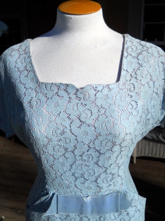 Vintage 50s-60s Dress Baby Blue Lace - Demure Swe… - image 1