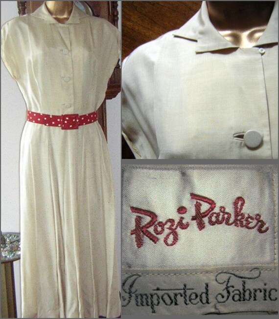 Silk Pongee Dress Vintage 50s 60s Red Polka Dot V… - image 4
