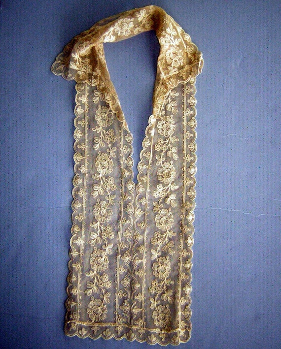 Vintage Lace Collar Tambour Embroidered Net Lace E