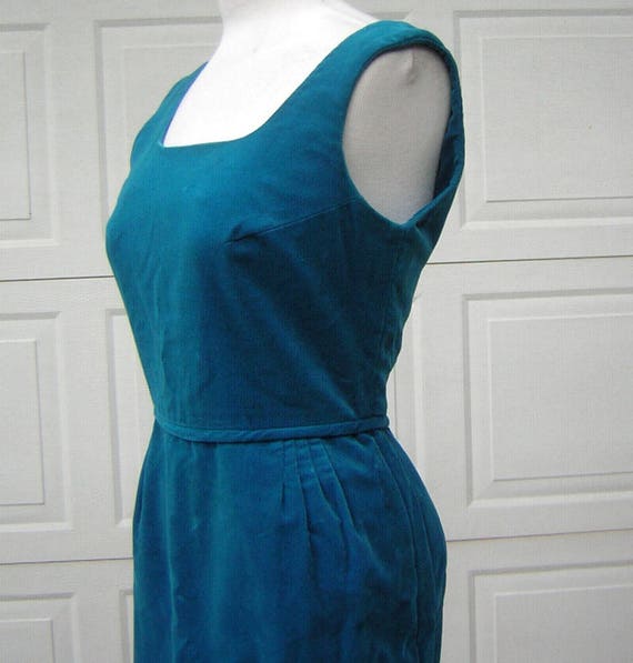 Vintage 60s Party Dress Turquoise Velvet / Velvet… - image 5