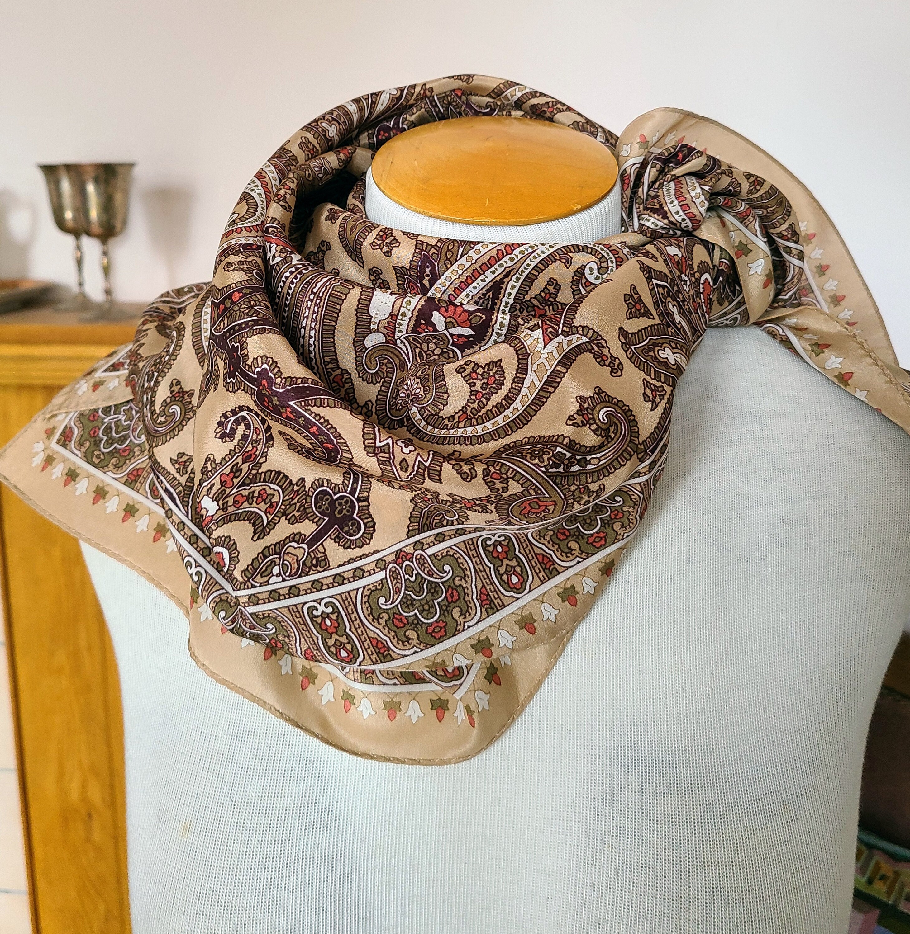 ★HILLDA★ Bohemian Paisley Scarf Khaki 24SSBPSK Paisley Scarf Beige - Etsy