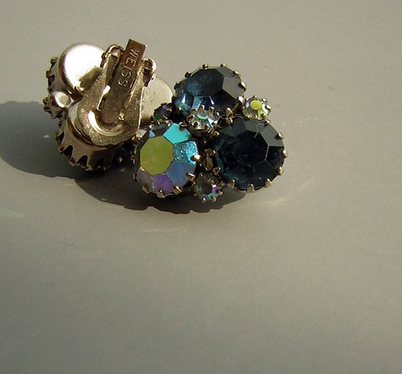 WEISS Vintage 60s Signed Earrings Blue Rhinestone… - image 1