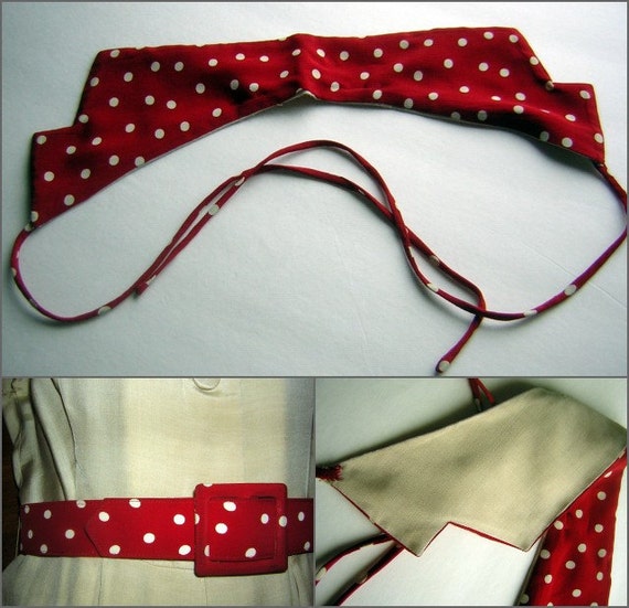 Silk Pongee Dress Vintage 50s 60s Red Polka Dot V… - image 5