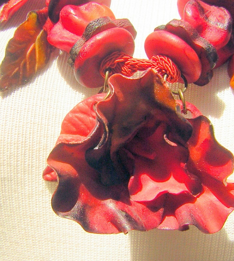 Tropical Statement Piece Good /& GAUDY Necklace Chunky Hand Crafted Marble RED Polymer