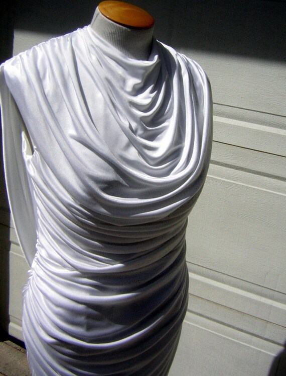 Vintage 80s Ruched Wiggle Party Dress Wedding Whi… - image 8