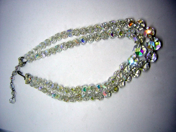 Vintage Necklace Choker Double AB Crystal Festive… - image 5