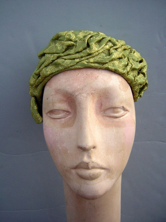 Vintage Hat Green Gold Brocade - Brainiac Flapper… - image 2