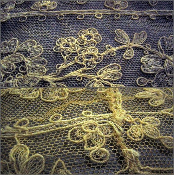 Vintage Lace Collar Tambour Embroidered Net Lace … - image 1