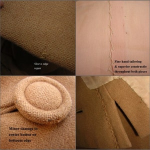 Vintage Suit Caramel Brown Wool Notched Waist Hand Tailored Fine Wool & Silk Lining BUST 44 WAIST 28 image 5