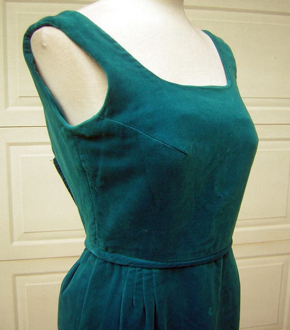 Vintage 60s Party Dress Turquoise Velvet / Velvet… - image 8