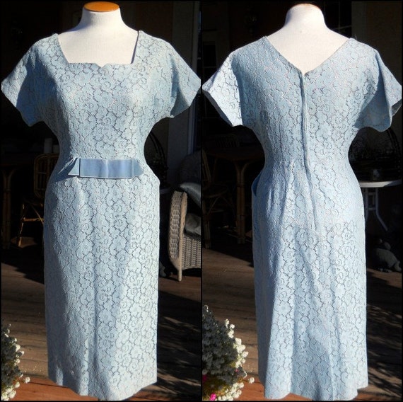 Vintage 50s-60s Dress Baby Blue Lace - Demure Swe… - image 3