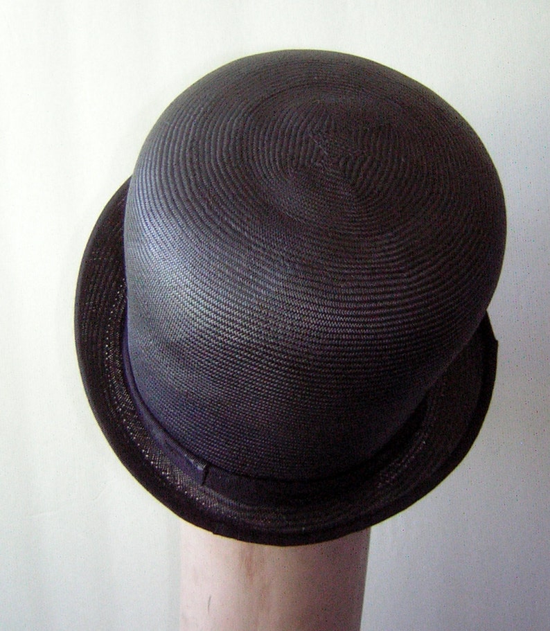 Vintage Bowler Hat 60s Black Straw by Anne Marie Clockwork Orange High Fashion Goth
