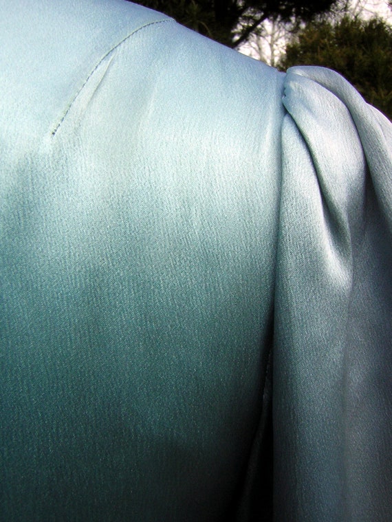 Vintage Ice Blue Satin Gown with Elegant Pearl Ba… - image 3