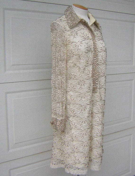 60s Beaded Party Dress Vintage HongKong Ivory Cre… - image 7