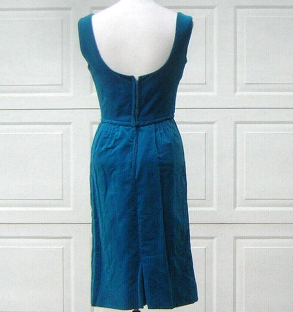 Vintage 60s Party Dress Turquoise Velvet / Velvet… - image 3