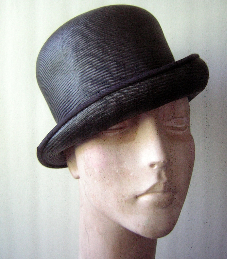 Vintage Bowler Hat 60s Black Straw by Anne Marie Clockwork Orange High Fashion Goth