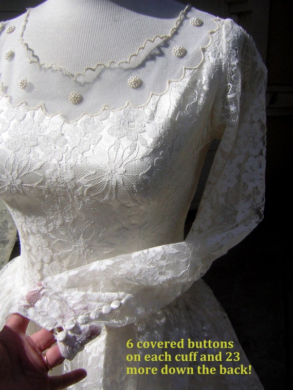 Vintage 50s Wedding Dress Sheer Illusion Bodice G… - image 7