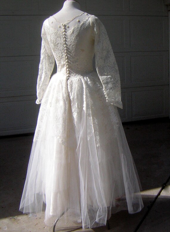 Vintage 50s Wedding Dress Sheer Illusion Bodice G… - image 8