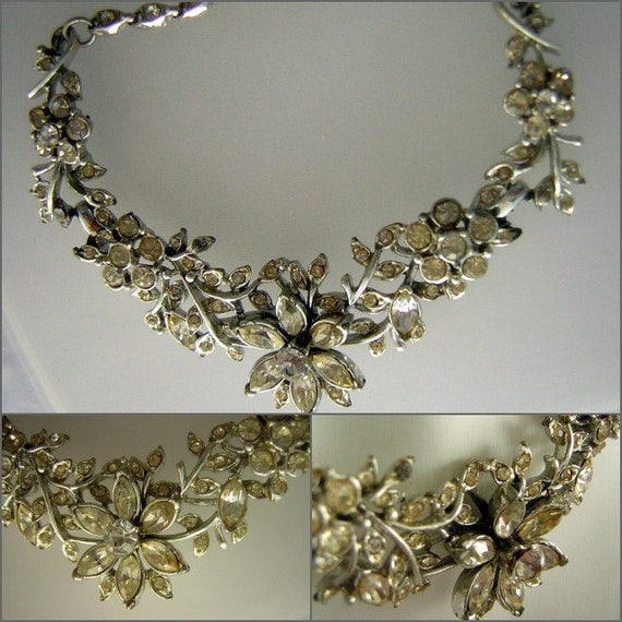 Vintage CORO Rhinestone Necklace, 1950s Floral Vi… - image 5