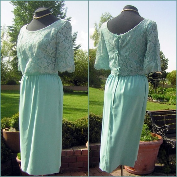 Aqua Lace Dress Vintage 60s Emma Domb Size 12 - F… - image 2