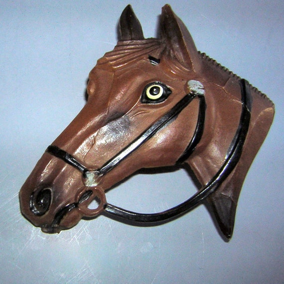 Early Plastic Horse Head Brooch Pin Vintage 50s Re