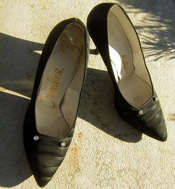 Vintage 60s Heels Black Silk Tuxedo Stilettos Formal & Fancy | Etsy
