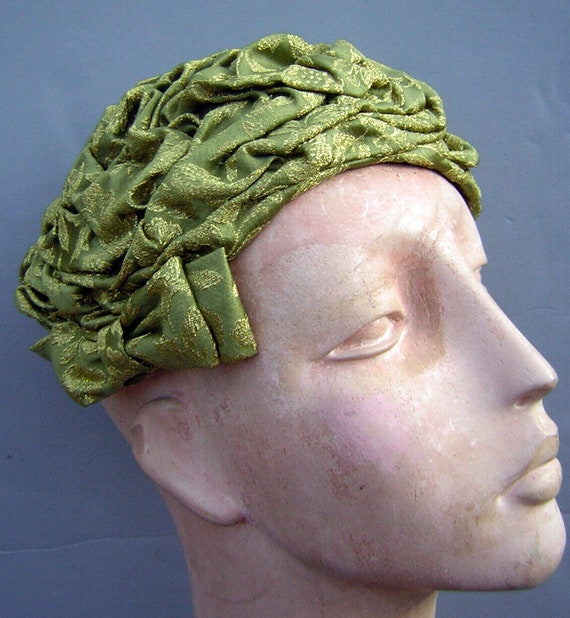 Vintage Hat Green Gold Brocade - Brainiac Flapper… - image 4