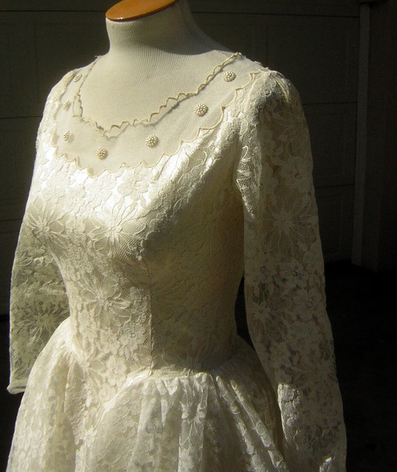 Vintage 50s Wedding Dress Sheer Illusion Bodice G… - image 9