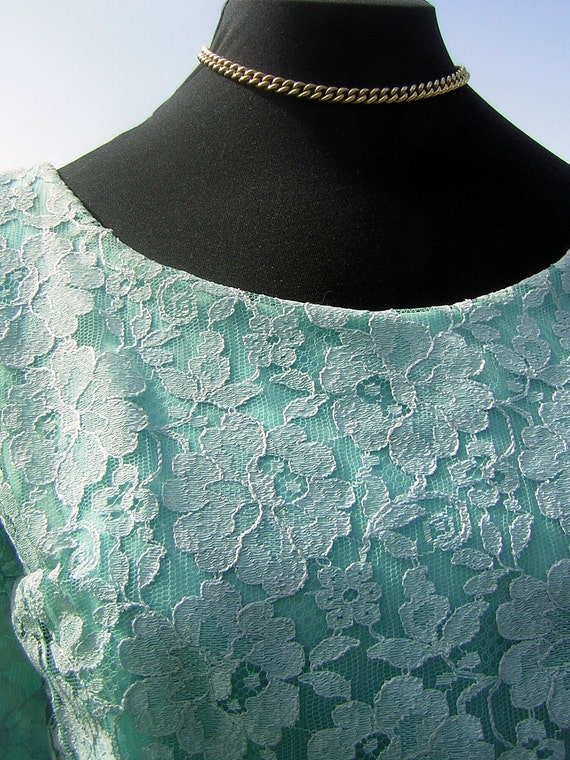 Aqua Lace Dress Vintage 60s Emma Domb Size 12 - F… - image 5