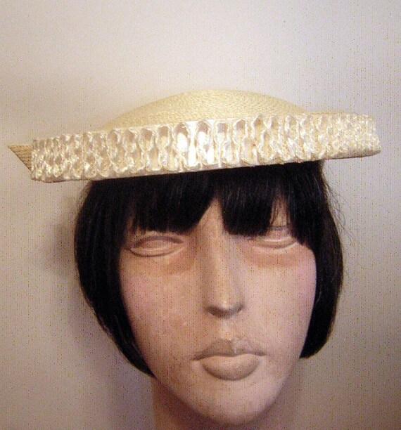 Vintage Hat Saucer Style with Ribbon Candy Trim -… - image 4