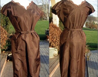 Vintage 50s suit Brown Wiggle Dress & Matching Jacket Curvy Medium to Large MINT condition