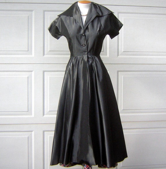 Vintage 50s Dress Gunmetal Gray Black Taffeta wit… - image 4