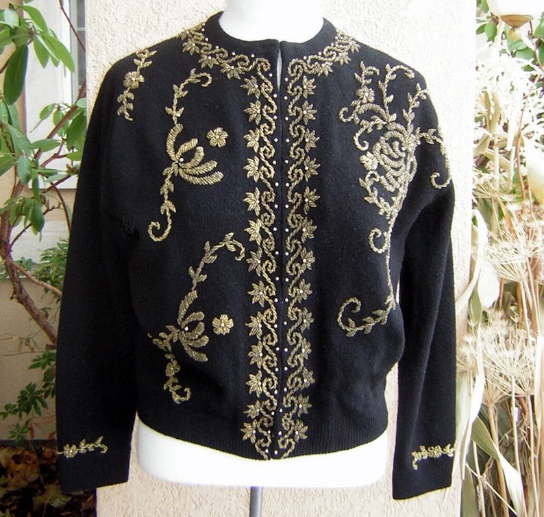 1960s Gold Beaded Cardigan with Flutter Sleeves