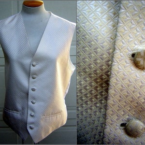 Vintage Vest Formal Ivory White Brocade UNISEX Prom or Wedding Wear Chest 44&quot;