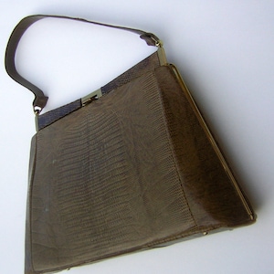 Vintage Lizard Handbag purse 50s 60s Reptile Leather Super Classy Shape & Color