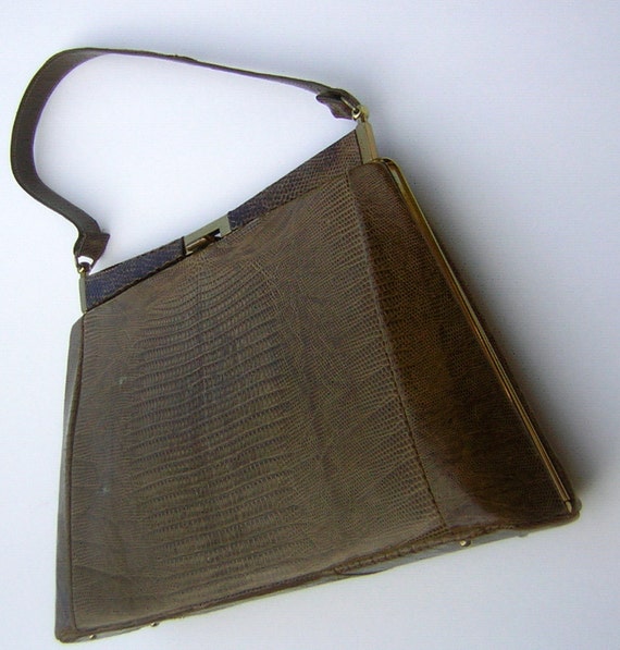 Vintage Lizard Handbag purse 50s 60s Reptile Leather Super Classy Shape & Color