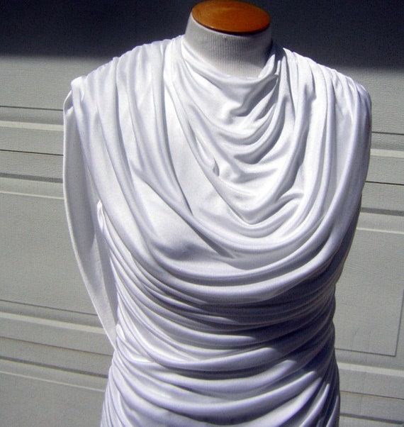 Vintage 80s Ruched Wiggle Party Dress Wedding Whi… - image 9