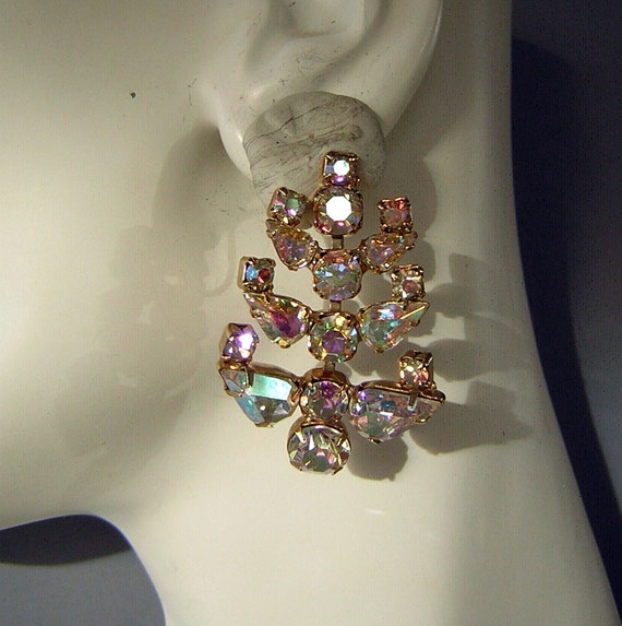 Big Rhinestone Earrings AB Holiday Slendor Sparkl… - image 1