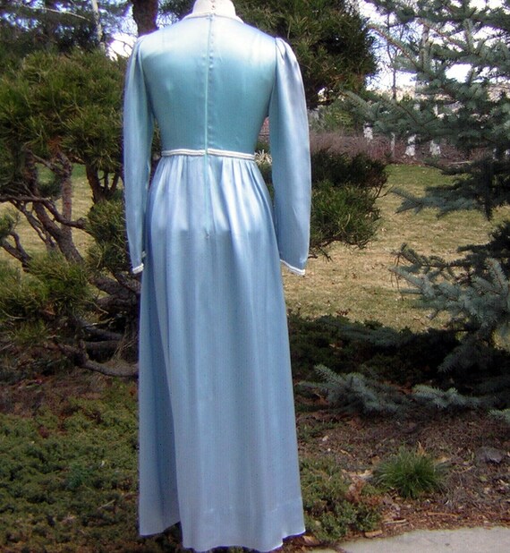 Vintage Ice Blue Satin Gown with Elegant Pearl Ba… - image 5