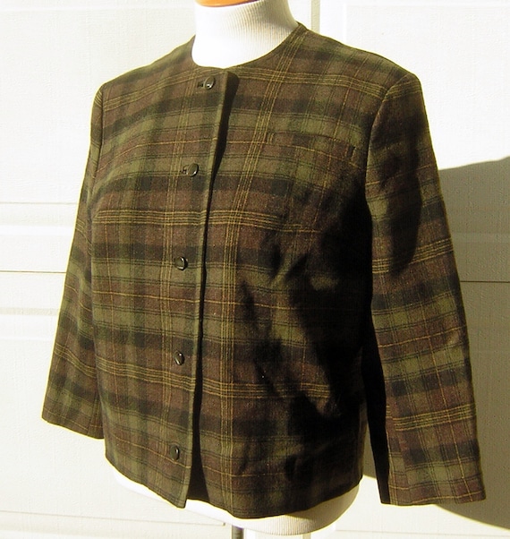 Pendleton, Vintage 60s Pendleton Plaid Wool Jacket – Earthy Tones, Satin Lined (S to M)