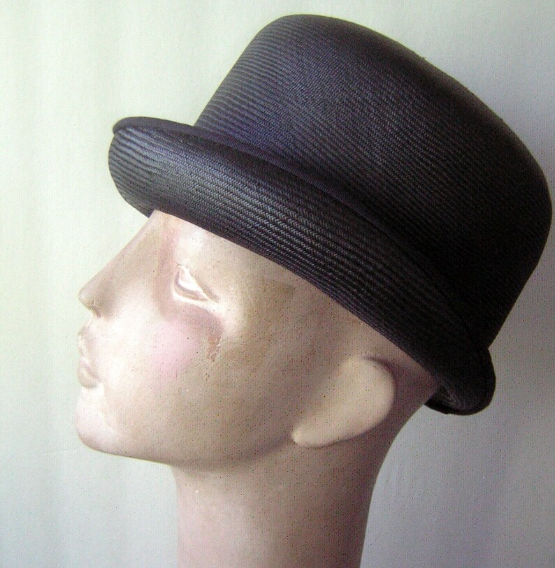 Vintage Bowler Hat 60s Black Straw by Anne Marie Clockwork Orange High Fashion Goth